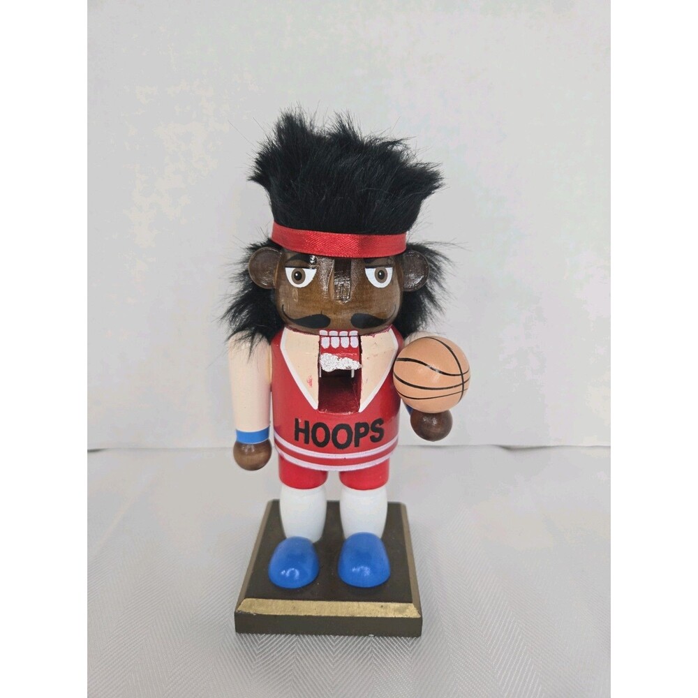 Wooden Basketball Player Nutcracker Red HOOPS Uniform Figurine Sports Dark Skin
